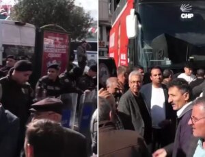 Esenyurt Belediyesi’ne gitmeye çalışan CHP otobüsü polis barikatına takıldı