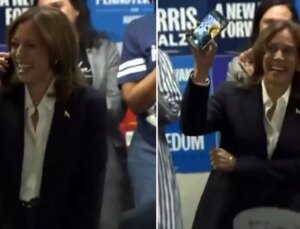 Telefonda seçmenle görüştüğünü söyleyen Harris kameralara fena yakalandı