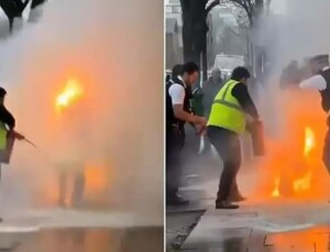 Aile içi şiddet ihbarına gelen polisi görünce kendini ateşe verdi