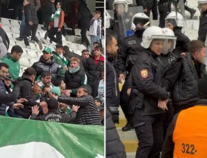 Görüntüler Süper Lig’den: Taraftarlar polise saldırdı