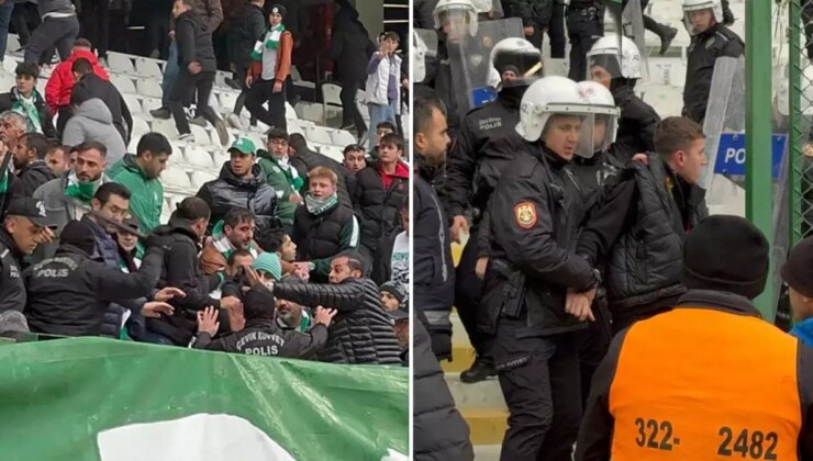 Görüntüler Süper Lig’den: Taraftarlar polise saldırdı