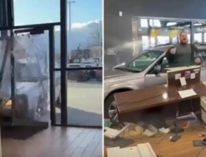 Öfkeli sürücü, parasını geri alamayınca aracıyla galeriye daldı