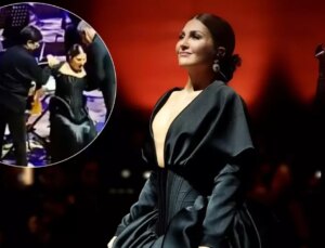 Sahnede düşen Sibel Can’ı 2 kişi zor kaldırdı