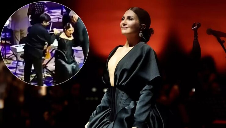 Sahnede düşen Sibel Can’ı 2 kişi zor kaldırdı
