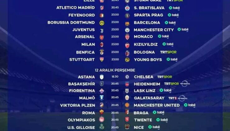 UEFA Şampiyonlar Ligi ve Avrupa Ligi Maçları TRT’de Canlı Yayında