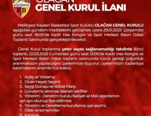 Melikgazi Kayseri Basketbol Takımı Olağan Genel Kurul Duyurusu