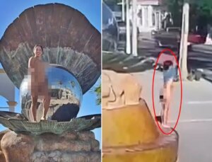 Anıt heykel üzerinde çıplak poz veren kadın, gözaltına alındı