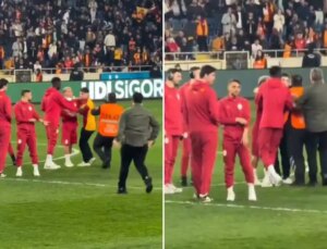 Maç öncesi olay: Sahaya giren taraftar, Galatasaraylı futbolcuların arasına daldı