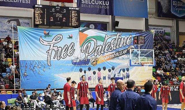 Büyükşehir Belediyespor – Gaziantep Basketbol Maçında Gazze’ye Takviye Pankartı Açıldı