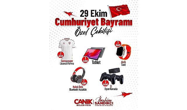 Canik Belediyesi’nin düzenlediği 29 Ekim Cumhuriyet Bayramı özel çekilişiyle vatandaşlar armağanlarla buluşuyor.