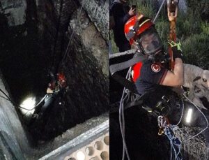 Kuyuya düşen kuzuya itfaiyeden nefes kesen kurtarma