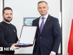 Zelensky stripped of highest Polish honour over WW2 name of army unit